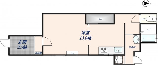エアコン付きの1Ｒです　玄関をバイク車庫としても使用できます