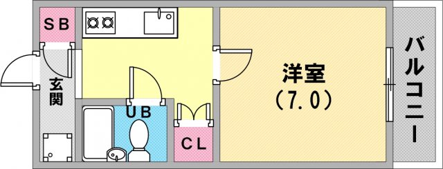 UB7帖1K、玄関に洗濯機置き場ですね。