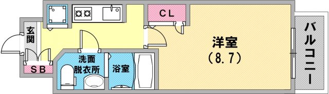 洋室8.7帖で大変使いや酸い間取りになります