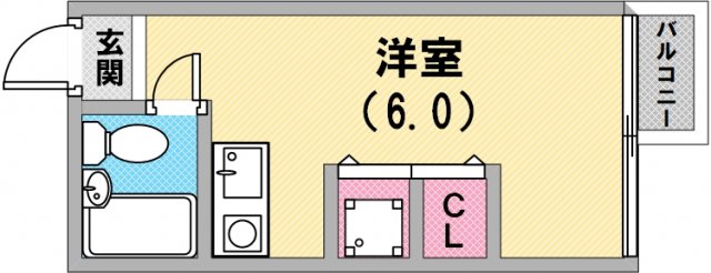 ユニットバスのワンルームです