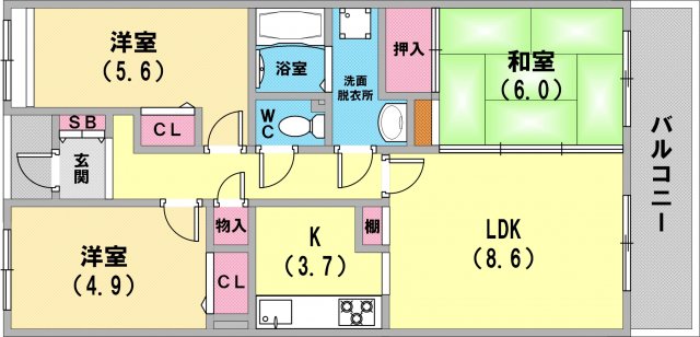 和室もある3LDKです