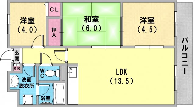 標準的な3LDKの間取です