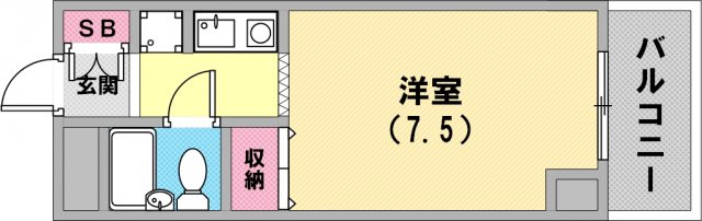 比較的広めの1Kユニットバス物件です