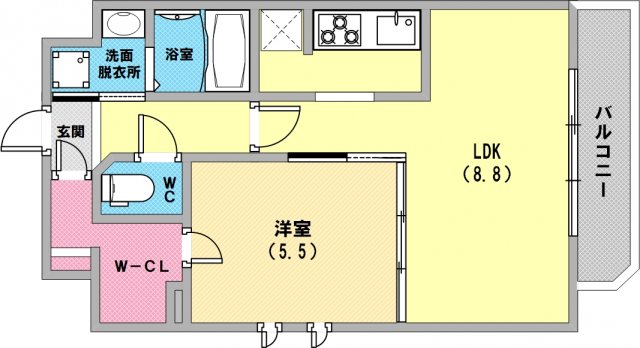 単身さん向けの間取りですね。
