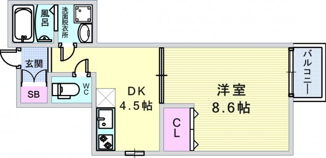寝室と生活空間を分けてご利用頂ける人気の1ＤＫタイプ。