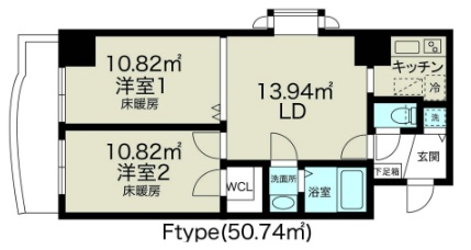 洋室6帖・洋室6帖・LDK12帖の50.74㎡のお部屋です。