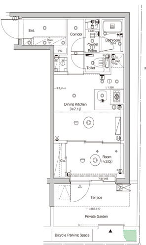 1DKのゆったりとしたお部屋