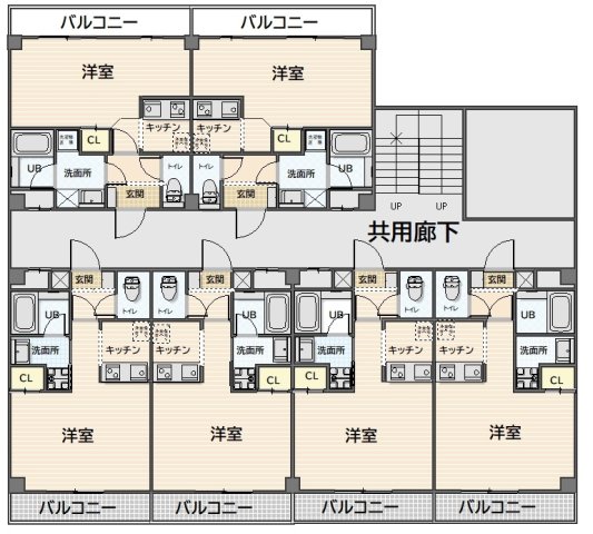 １Kの間取り。角部屋。