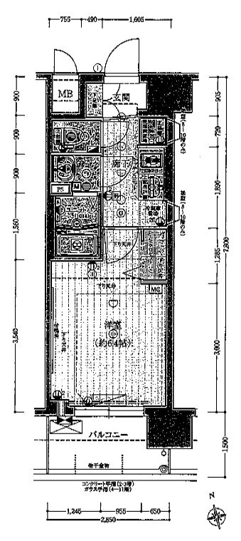 エステムコート四天王寺夕陽丘Ⅱ　間取り