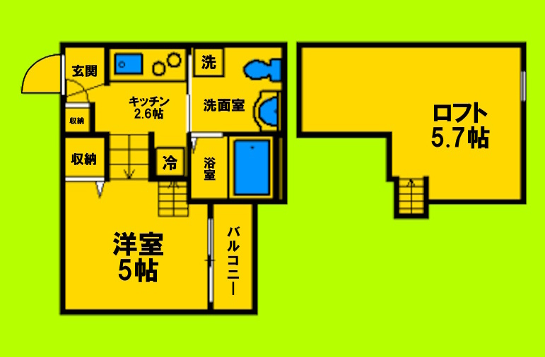 ロフト付きの1K