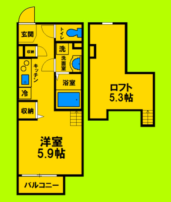 ロフト付きの1K