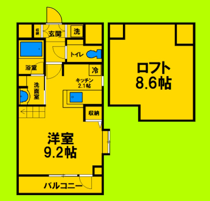 ロフト付きの1K