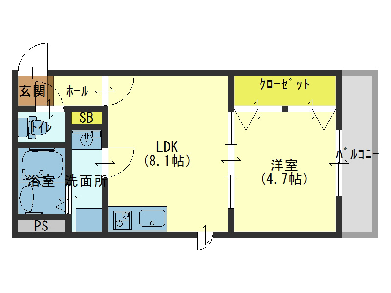 柱がなくすっきりとしたお部屋が嬉しい１ＬＤK