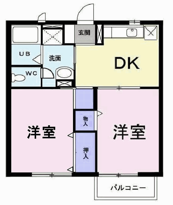 反転タイプ有り。広々２ＤＫ！１ＬＤＫとしても使用可能！